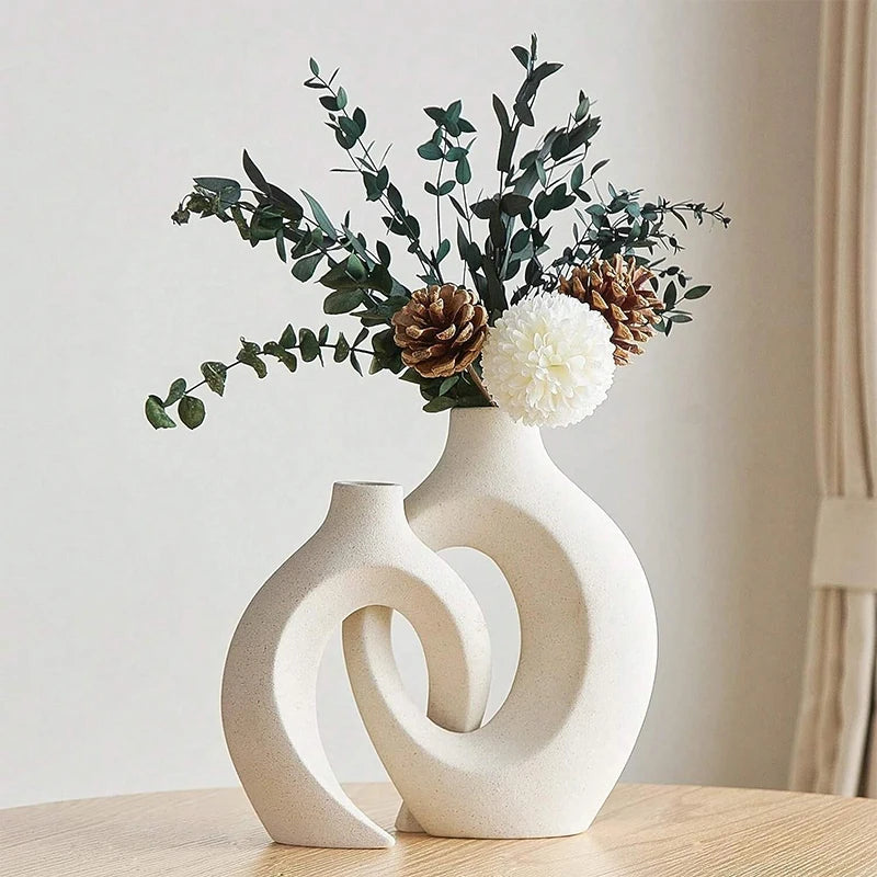 Ceramic Vase Set - White Sculptural Design