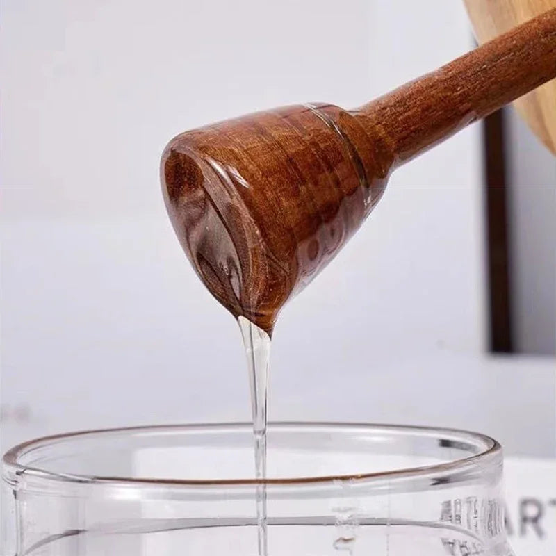 Glass and wood honey pot