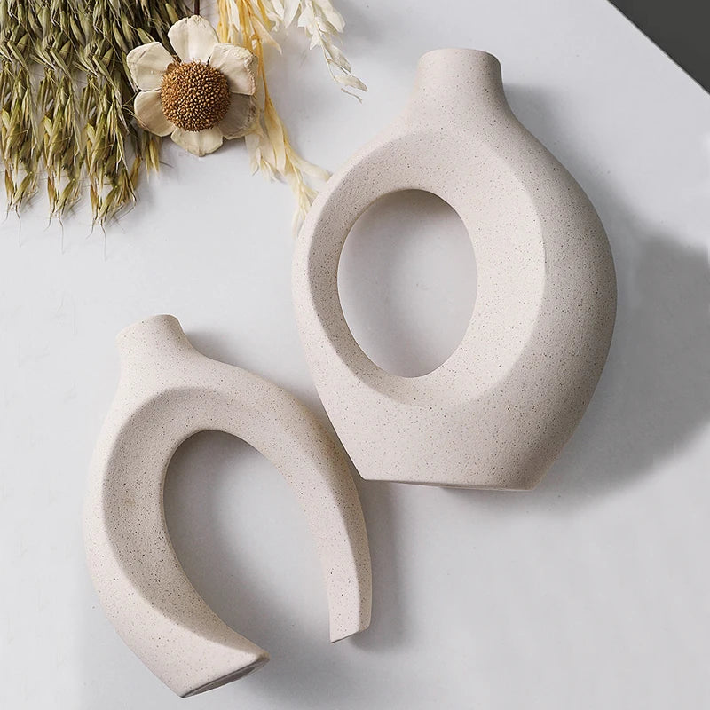Ceramic Vase Set - White Sculptural Design