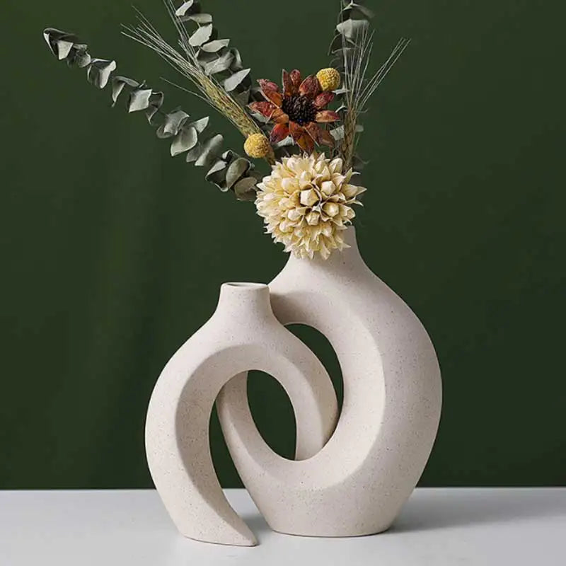 Ceramic Vase Set - White Sculptural Design