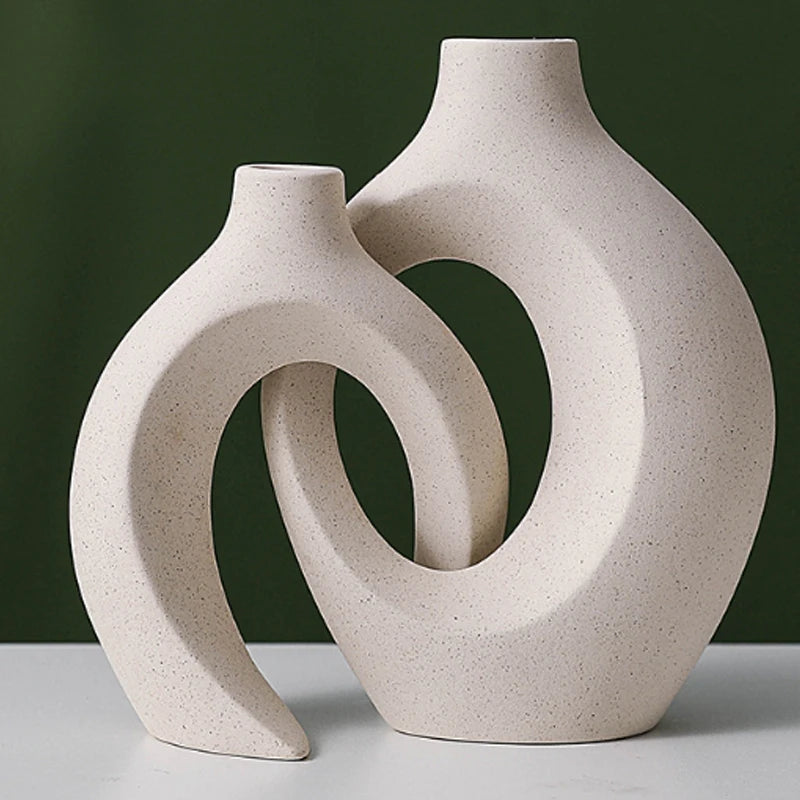 Ceramic Vase Set - White Sculptural Design